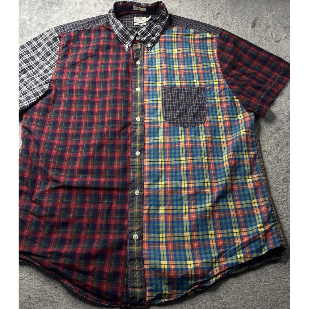 J‎ Crew Shirt Men Xl Patchwork Plaid Short Sleeve Button Down Colorblock Cotton